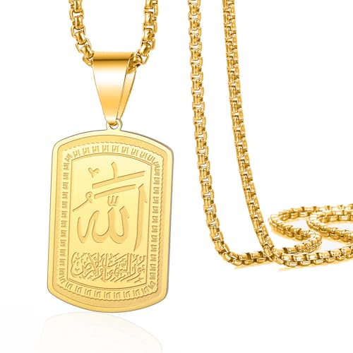 VASSAGO Allah Necklace for Women Men Stainless Steel Islamic Muslim Pendant Islam Religious Charm Jewelry Gift - color: Gold Allah Allah Medallion Necklace