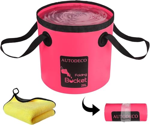 Collapsible Bucket 5 Gallon Container Folding Water Bucket Portable Wash Basin 20L - color: Pink