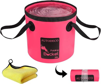 Collapsible Bucket 5 Gallon Container Folding Water Bucket Portable Wash Basin 20L - color: Pink