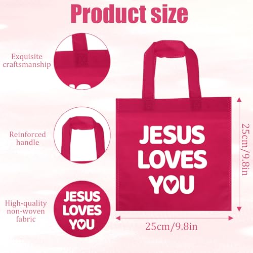 48 Pcs Christian Gift Bags Bulk Reusable Jesus Loves You Gift Bags with Handles, Non Woven Religious Gifts Bag for Church First Communion VBS Baptism Ramadan Party Favor Goodie Treat Bag (12 Colors)