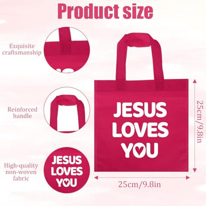48 Pcs Christian Gift Bags Bulk Reusable Jesus Loves You Gift Bags with Handles, Non Woven Religious Gifts Bag for Church First Communion VBS Baptism Ramadan Party Favor Goodie Treat Bag (12 Colors)