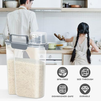 Airtight 10 Lbs Rice Storage Container Pet Dog Cat Food Holder 5 Lbs - Grey | Portable Bird Seed Dispenser Cat Food Containers with Large Pour Spout for Travel Cereal Oatmeal Holder with Measuring Cup - color: Grey-10L