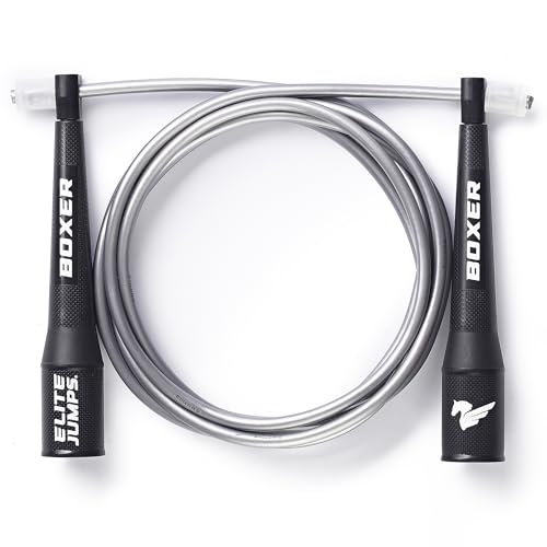 EliteSRS 10 Foot Outdoor Rated 5Mm Pvc, Boxer Jump Rope 3.0 with Smooth Action Polymer Handles and Ergonomic Slip-Resistant Dimpled Grips | Professional boxing rope. Smooth-action handles with slip-resistant grips. Fitness and cardio. - color: Silver
