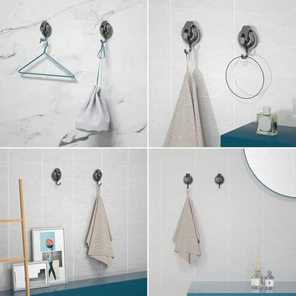 Heavy Duty Vacuum Suction Cup Hooks, Gun Silver Plated Polished Super Suction for Kitchen Bathroom, 2 Pack - color: Gun Silver