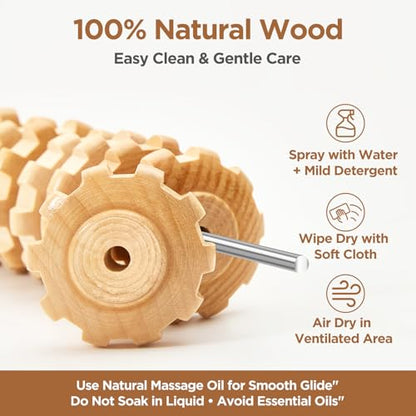 Wooden Cellulite Muscle Roller for Legs and Thighs - Handheld Fascia Blaster Tool for Muscle Relief, Lymphatic Drainage & Body Sculpting - Anti Cellulite Massager for Women and Men (9 Wheel) - color: Wooden Straight