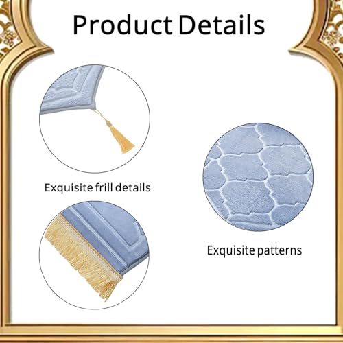 Padded Prayer Mat Rug 43"x26" - Thick Sponge Memory Foam Travel Prayer Mat for Men,Women,Soft Luxury Fabric for Eid Ramadan,Islamic Decor,Prayer Room,Umrah Essentials,Ideal Islamic Gift(Gray)