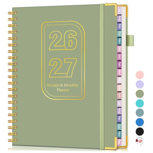 Academic Planner 2026-2027, 18 Months Weekly and Monthly Hardcover Planner, July 2026 - December 2027, 8.5" x 11" A4 Large Daily Calendar Planner Book with Tabs, Spiral College School Agenda Organizer for Student Teacher, Green - color: Green, size: A4 (J
