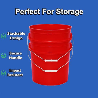 5-Gallon Bucket with Airtight Lid – Made in USA, Food Grade BPA Free Plastic, Heavy Duty Multi-Use, Metal Handle with Grip, Stackable Storage – Red, 3 Pack - color: Red, size: 3