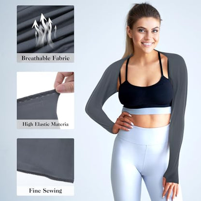 2 Pack Cooling Shawl Arm Sleeves Sun Sleeves for Women UV Protection Arm Sleeve with Finger Hole for Golfing - color: Black+dark Grey