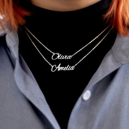 DayOfShe Custom Name Necklace for Women Gifts, 18K Gold Plated Layered Names Necklace Personalized Gifts for Birthday - color: Two Names-Silver