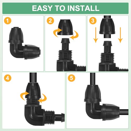 M METERXITY 10-Pack Drip Irrigation Barbed Locking Fittings, 3/8 Inch Elbow Tubing Connector Plastic Coupling for Greenhouse/Aquarium/Garden Watering System, Drip Irrigation Kit Parts | Barbed Locking Fittings, End Caps Tubing Connector, Plastic Coupling