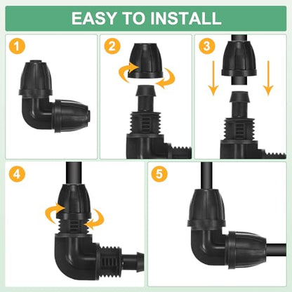 M METERXITY 10-Pack Drip Irrigation Barbed Locking Fittings, 3/8 Inch Elbow Tubing Connector Plastic Coupling for Greenhouse/Aquarium/Garden Watering System, Drip Irrigation Kit Parts | Barbed Locking Fittings, End Caps Tubing Connector, Plastic Coupling