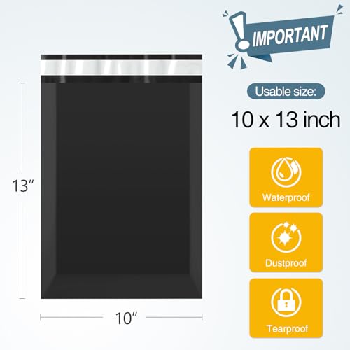 Famagic 200pcs Poly Mailers 10x13 Inch Shipping Bags Black Shipping Envelopes Self Seal Mailers Bags Waterproof and Tear-Proof Packaging Bags - color: Black, size: 10x13