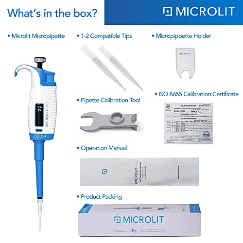 MICROLIT - Single-Channel Pipettes with Adjustable Volume, Accurate and Calibrated Micropipette for 0.2-2ul Liquid Capacity, Compatible with 10ul Pipette Tips - size: 0.2-2ul, style: Single-Channel