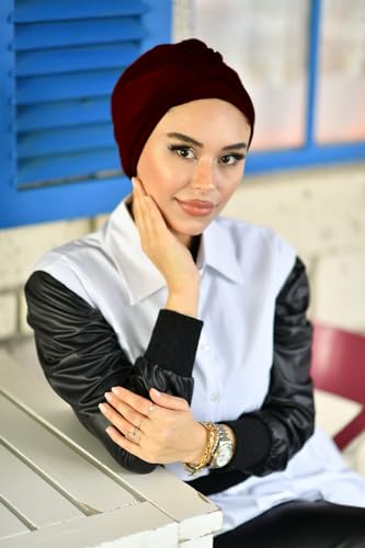 para life Band Turbans for Women, Breathable Instant Turban|Standard Size Stretchable Cotton Sandy|Pre-tied Hijab Cap - color: Burgundy