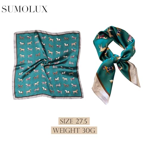 Sumolux Head Hair Scarf for Women Like Satin Silk Scarf Bandana Hair Wrapping Night Large Square Scarves 27.5" - color: Green Pony