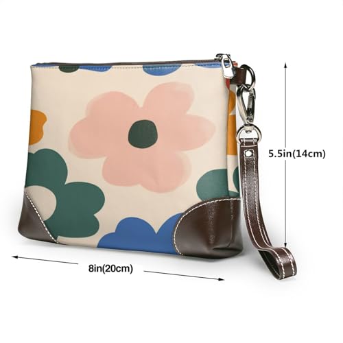 Leather Clutch Purse for Women, Large Capacity Wristlet Wallet with Removable Strap, Zip Handbag - color: Vibrant Floral