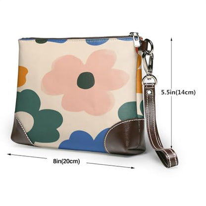 Leather Clutch Purse for Women, Large Capacity Wristlet Wallet with Removable Strap, Zip Handbag - color: Vibrant Floral