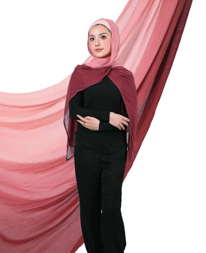 Special Ombre Modal Cotton Hijab Scarf for Women, Graceful Gradient Muslim Head Scarfs - color: Ombre Pink