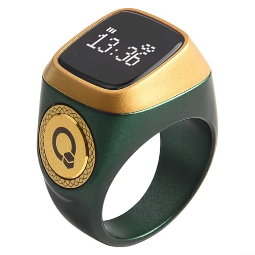 IQibla Smart for Zikr Ring with Waterproof Digital Tasbih Counter, for OLED Display, Vibration Reminder for Prayer Times, Blue-tooth Connection to APP, Long-Lasting 40mAh for battery(Green 22mm) - color: Green, size: 22mm