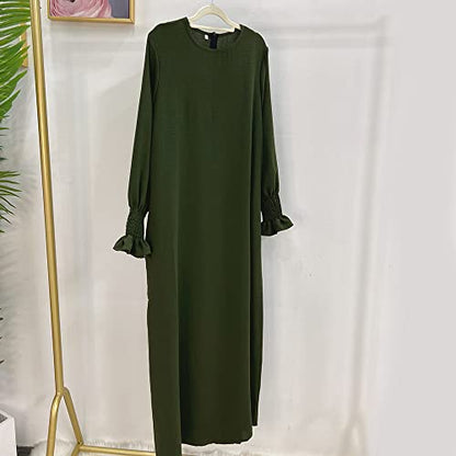 Women Prayer Dress Muslim Ramadan Garment Abaya Dubai Islam Jilbeb Long Dress Without Hijab - color: Army Green, size: Small