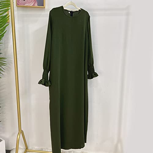 Women Prayer Dress Muslim Ramadan Garment Abaya Dubai Islam Jilbeb Long Dress Without Hijab - color: Army Green, size: Large