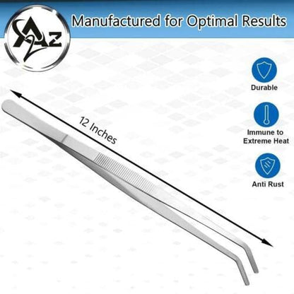 A2Z-Aquascaping Maintenance Tools Accessories,Anti-Rust Stainless Steel Tweezers Scissors Spatula for Aquarium Tank Clean, Fish Tank, Bonsai, Algae Scrapers (12" Serrated Tweezers - Angled) - size: 12" Serrated Tweezers - Angled
