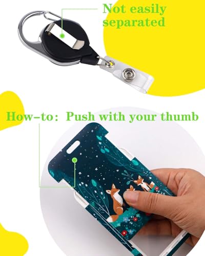 Cute Lanyard with Badge Holder for Teacher, Galaxy Fox Retractable Reel Clip Lanyards for ID Name Cards Keychain Keys - color: Forest Fox