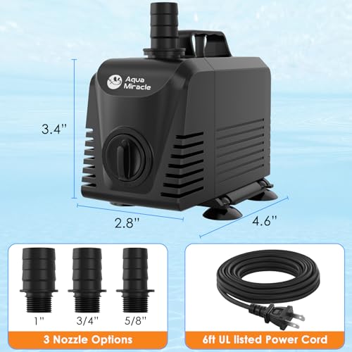 AquaMiracle Submersible Water Pump Aquarium Water Pump with Flow Control, Pond Pump Fountain Pump for Pond, Fountain, Waterfall, Statuary, Water feature, Hydroponics (550GPH, 35W) - size: 550GPH, 35W