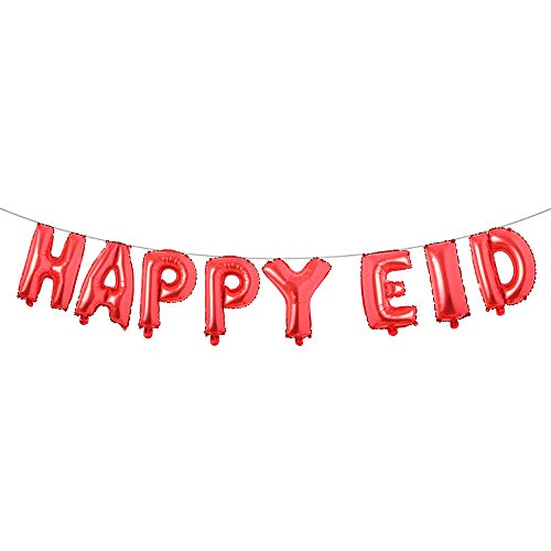 Islamic Muslim Party Decorations Ramadan Banner Happy Eid Mubarak Balloons Children and Families Party Supplies (Happy EID RED) - color: Happy Eid Red