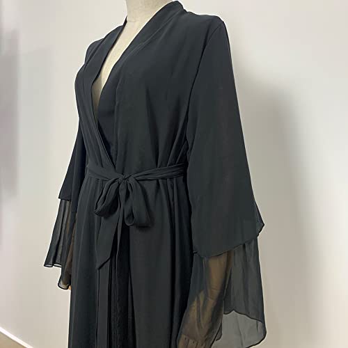 Abayas for Women Muslim Dubai Dress Solid Loose Fit Long Cardigan Islamic Kaftan Robe Open Front Maxi Length - color: Black, size: X-Large