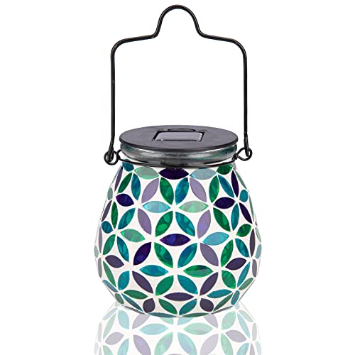 Afirst Outdoor Solar Lantern Waterproof Mosaic Glass Hanging Garden Light - color: kaleidoscope