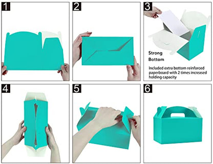 Papertide Teal Gable Box with Handles, 30 Pack 9.45×5×5 inch Sturdy Colorful Cardstock treat Boxes for Christmas Birthday Party Favors, Premium Presentation Boxes with Lids - color: Teal