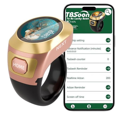 Color Screen Tasbih Smart Ring,Tasbeeh Counters,Prayer Smart Ring,Replaceable Pictures,Electronic Rosary,Forgiveness ring,Large Battery,Large Screen Display,Eid al-Fitr Eid al-Adha Ramadan Gift - color: Rose Golden