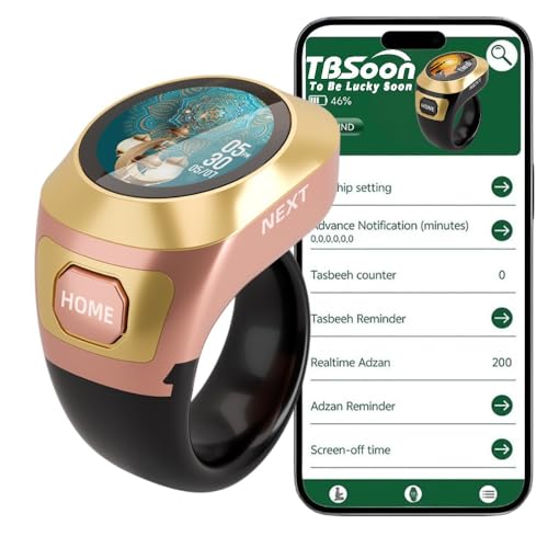 Color Screen Tasbih Smart Ring,Tasbeeh Counters,Prayer Smart Ring,Replaceable Pictures,Electronic Rosary,Forgiveness ring,Large Battery,Large Screen Display,Eid al-Fitr Eid al-Adha Ramadan Gift - color: Rose Golden