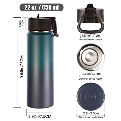 Volhoply Insulated Water Bottles with Straw Bulk 4 Pack, 22 oz Stainless Steel Sports Bottle with Handle,Double Wall Water Cups with Wide Mouth,Reusable Cold Water Cup for School(Dark Night,4 Set) - color: Dark Night