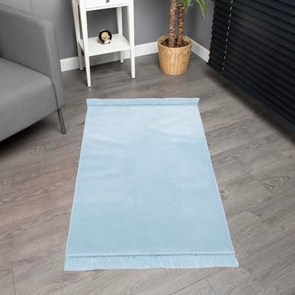 Modefa Muslim Velvet Prayer Rug Solid Simple - Baby Blue | Muslim Velvet Prayer Mat Carpet for Men and Women - Traditional Muslim Prayer Rug for Salah - color: Baby Blue
