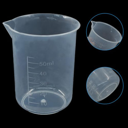 Waziaqoc 4 Pack Plastic Graduated Beaker, 50ml/100ml/150ml/300ml | Transparent PP, Measuring Cup, Mixing Cup, Kitchen Lab