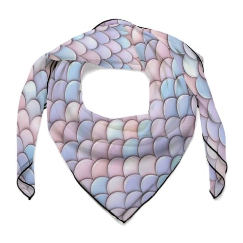 Women’s Square Scarf 27"x27", Lightweight Chiffon Satin Feel Fashion Scarf for Neck Hair Band Head Wrap Bag Accessory - color: Pastel Fish Scale