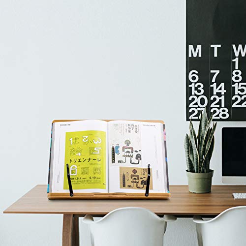 (49.68 x 35.6cm(19.68 x 14인치)) 엑스트라 라지 A+ XL 대나무 책 스탠드, 교과서 독서, 핸즈프리, 요리책 스탠드, 노트북, 아이패드, 태블릿 PC, 음악책, 조절 가능한 마더보드 각도