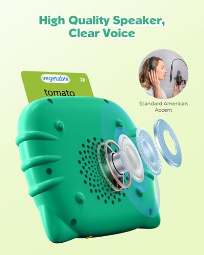 Talking Flash Cards for Toddlers 1 2 3 4 Year Olds, Montessori Language Learning with 224 Words, Pocket Speech Therapy Playthings, Children's Sensory Educational Device, Green - style: 224 Words English Green