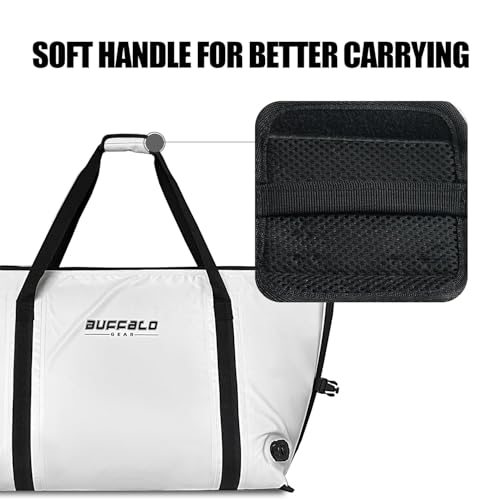 Buffalo Gear Insulated Fish Cooler - 27.5QT 58QT Waterproof Flat Bottom Bag, Leakproof and Fishing Kill Bag - color: White-58QT