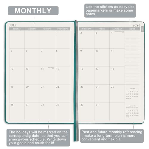 Artfan 2026-2027 Planner - 2026-2027 Planner Weekly and Monthly, Jul. 2026 - Jun. 2027, 26-27 Leather Planners, 5.75" x 8.25" - Green - color: Bluish Green