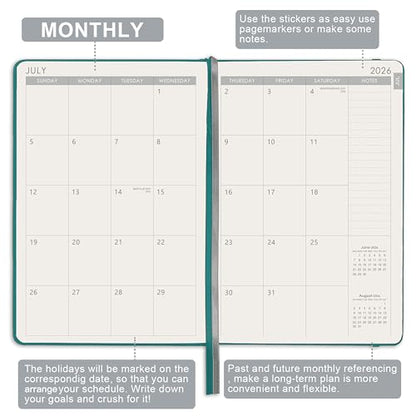 Artfan 2026-2027 Planner - 2026-2027 Planner Weekly and Monthly, Jul. 2026 - Jun. 2027, 26-27 Leather Planners, 5.75" x 8.25" - Green - color: Bluish Green