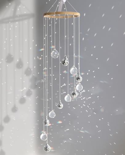 AceList Hanging Disco Ball Decor, Sun Catcher Crystals & Disco, 31.5 inch Handmade Spiral Sparkle Mirror Ball & Light Catcher for Window, and Boho Decor - color: Crystal