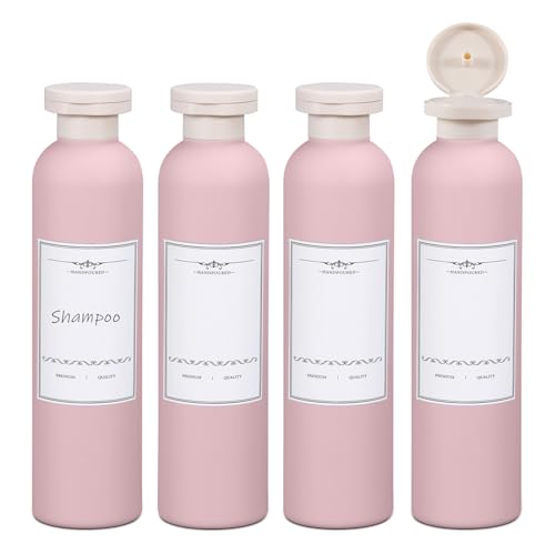 ASEVAT 8.8oz 4pack Refillable Travel Shampoo and Conditioner Bottles, Travel Size containers, Travel Bottle for toiletries, Squeeze Bottles with Flip Cap, Empty Plastic Leak Proof Travel Bottles - color: Pink, size: 8.8oz