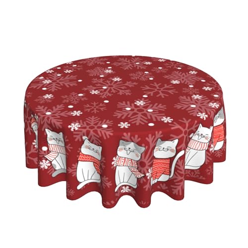 juniissl Christmas Cat Tablecloth Washable Round Table Cover for Kitchen Dining Decoration 60 Inch - color: Christmas Cat