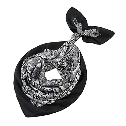 RIIQIICHY Women Head Hair Scarf Like Satin Silk Scarf Sleeping Hair Wrapping Night 27.5" - color: Black/White/Slate Grey