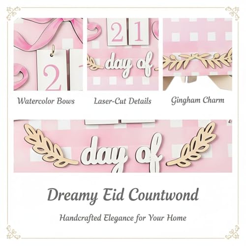 Wooden Eid Advent Calendar With Holder, Ramadan Countdown Calendar, Reusable Home Decoration, Water Color Bows