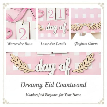 Wooden Eid Advent Calendar With Holder, Ramadan Countdown Calendar, Reusable Home Decoration, Water Color Bows